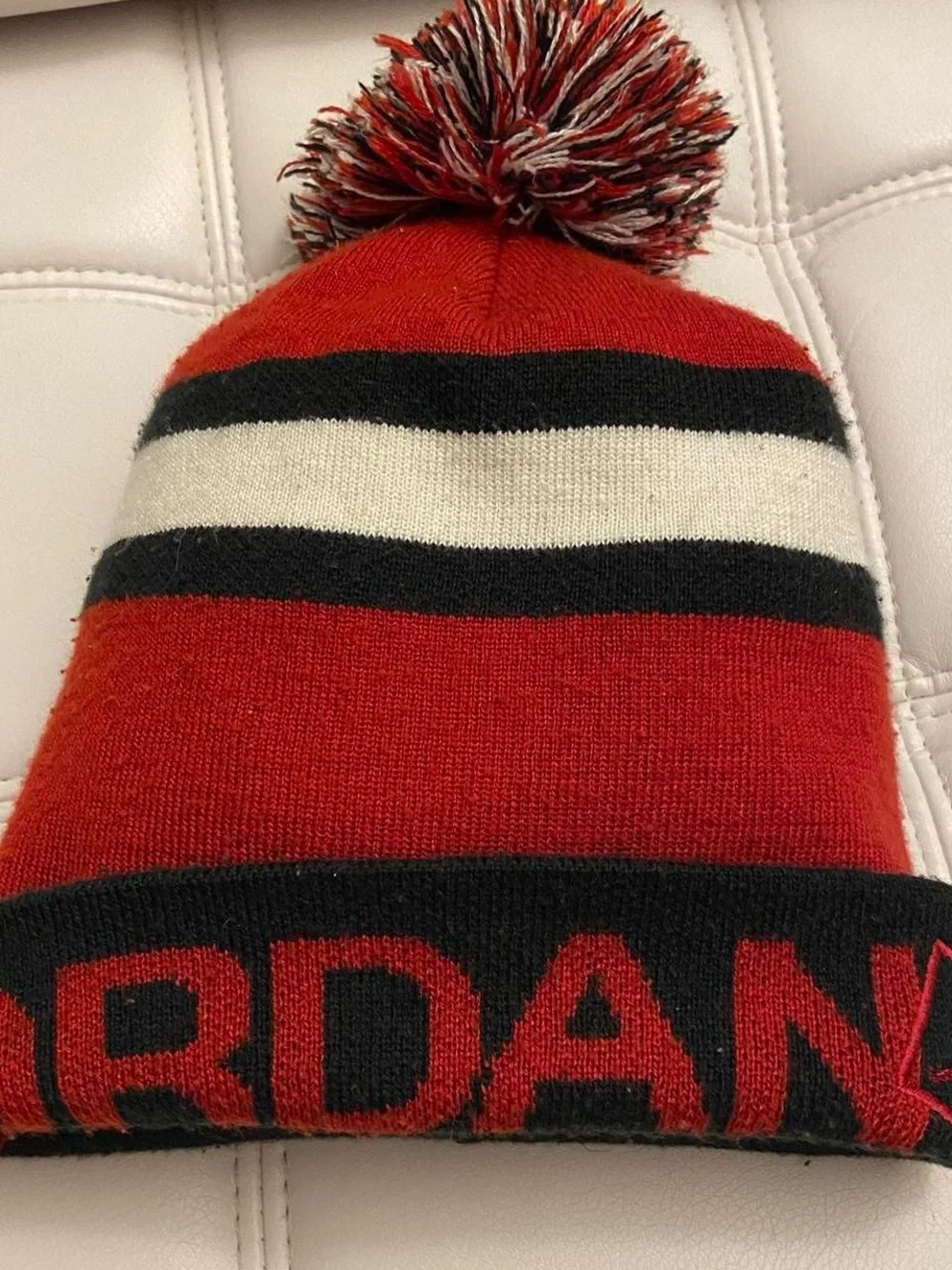 Youth Jordan Red Black & White Winter Hat